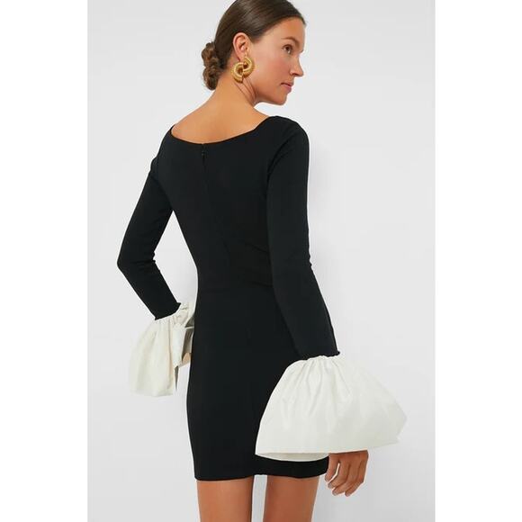 Staud Hawthorne Black & Ivory Ponte Cocktail Mini Dress bell sleeve size XS - Picture 3 of 15